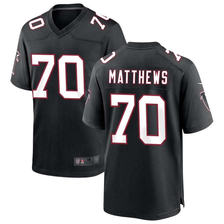 Friene A.Falcons #70 Jake Matthews Player Black Throwback Game Stitched Jerseys