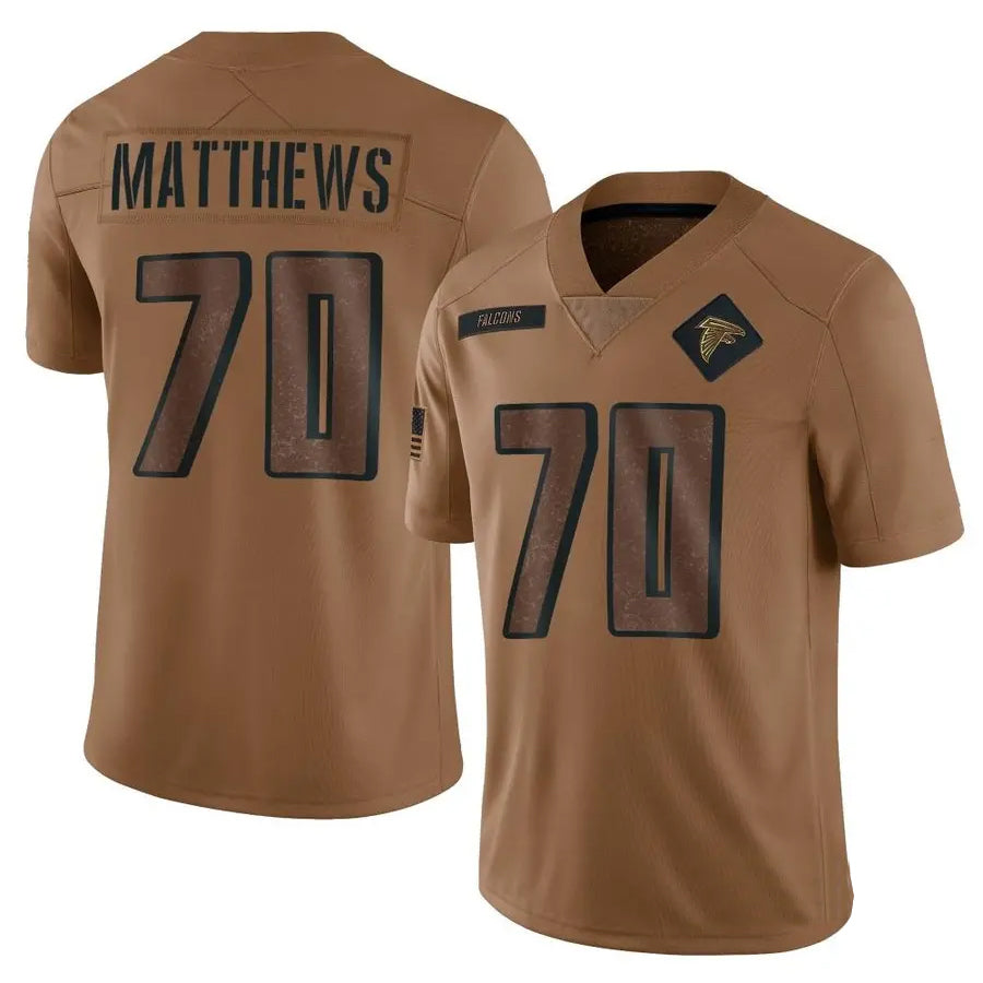 Friene A.Falcons #70 Jake Matthews Player Brown Salute To Service Limited Stitched Jerseys