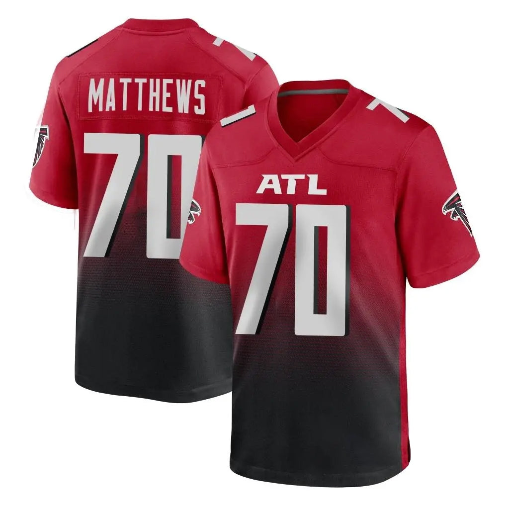 Friene A.Falcons #70 Jake Matthews Player Red Home Game Stitched Jerseys