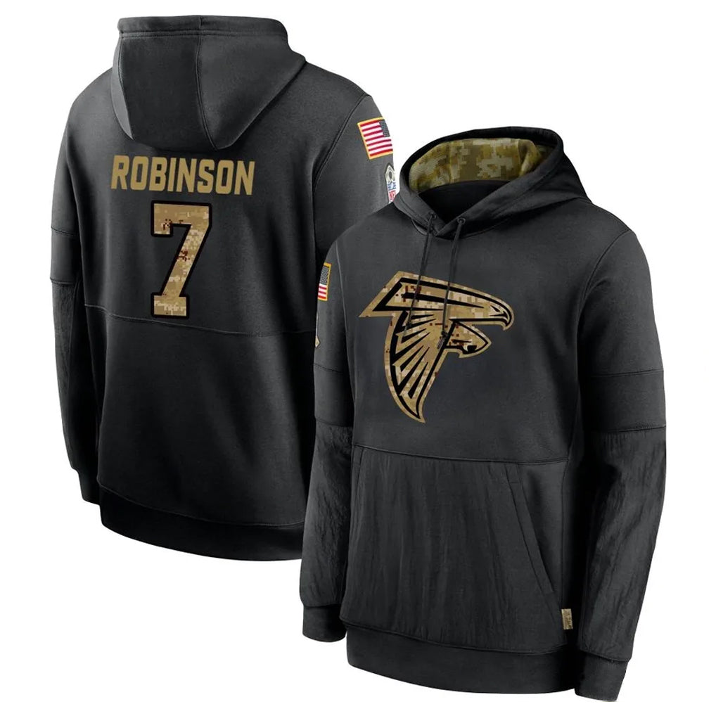 Friene A.Falcons #7 Bijan Robinson Player Black Salute to Service Pullover Hoodies Stitched Jerseys