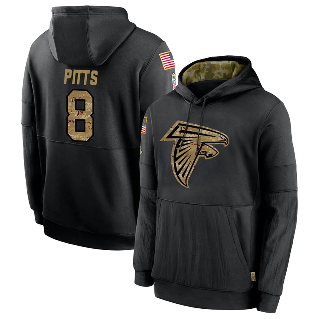 Friene A.Falcons #8 Kyle Pitts Sr. Player Black Salute to Service Limited Black Hoodie Stitched Jerseys