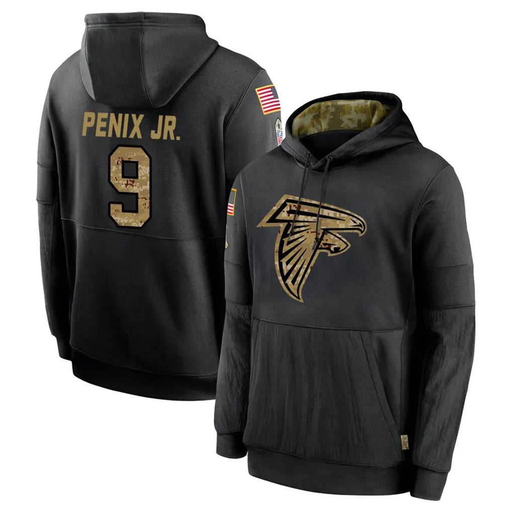 Friene A.Falcons #9 Michael Penix Jr. Player Black Salute to Service Limited Black Hoodie Stitched Jerseys