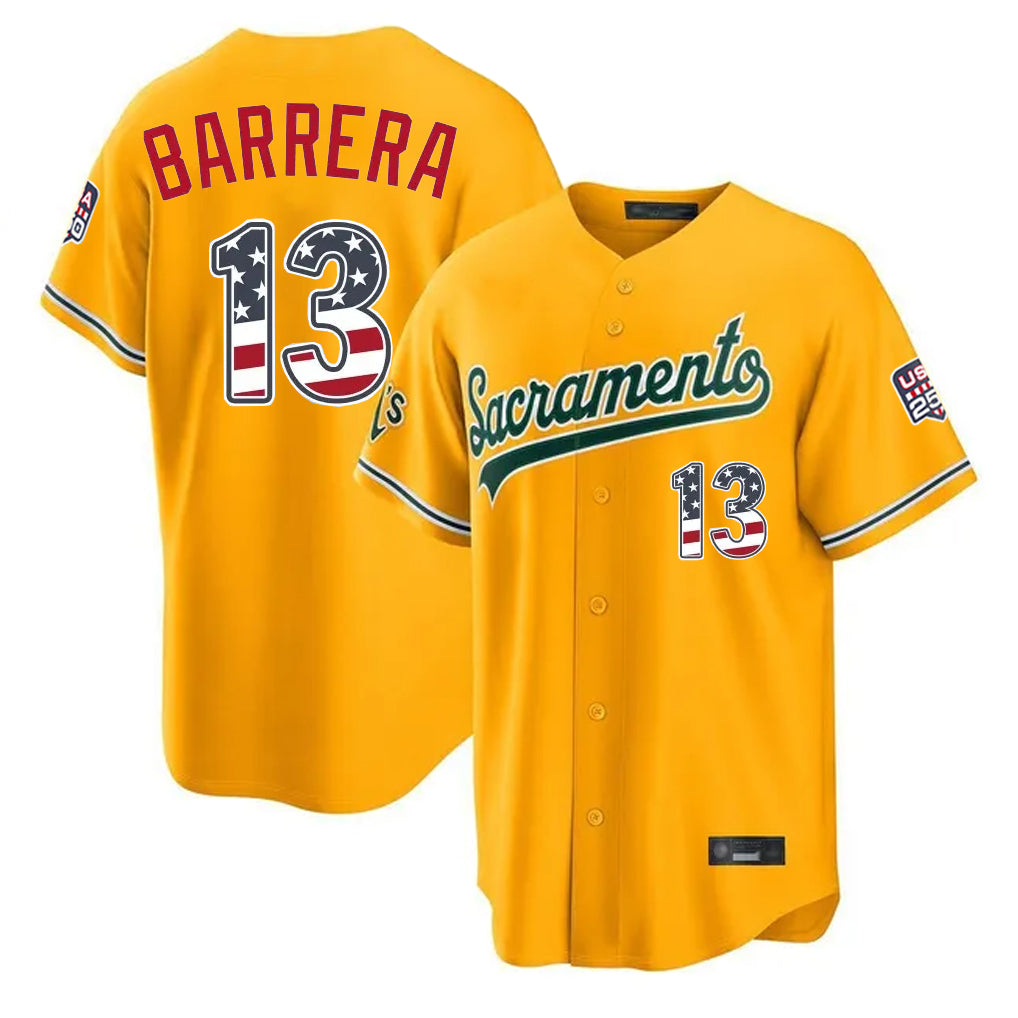 Friene Athletics #13 Luis Barrera Player Gold USA 250 Fourth of July Home Game Stitched Jerseys