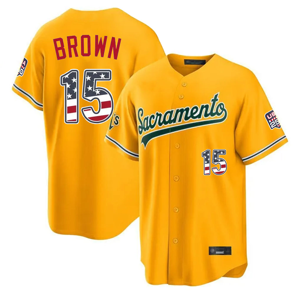 Friene Athletics #15 Seth Brown Player Gold USA 250 Fourth of July Home Game Stitched Jerseys