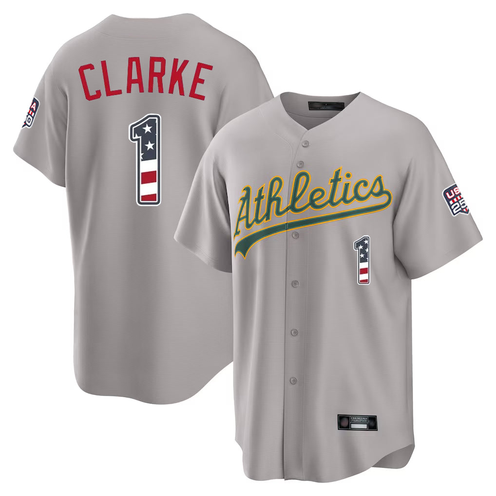 Friene Athletics #1 Denzel Clarke Player Gray USA 250 Fourth of July Home Game Stitched Jerseys