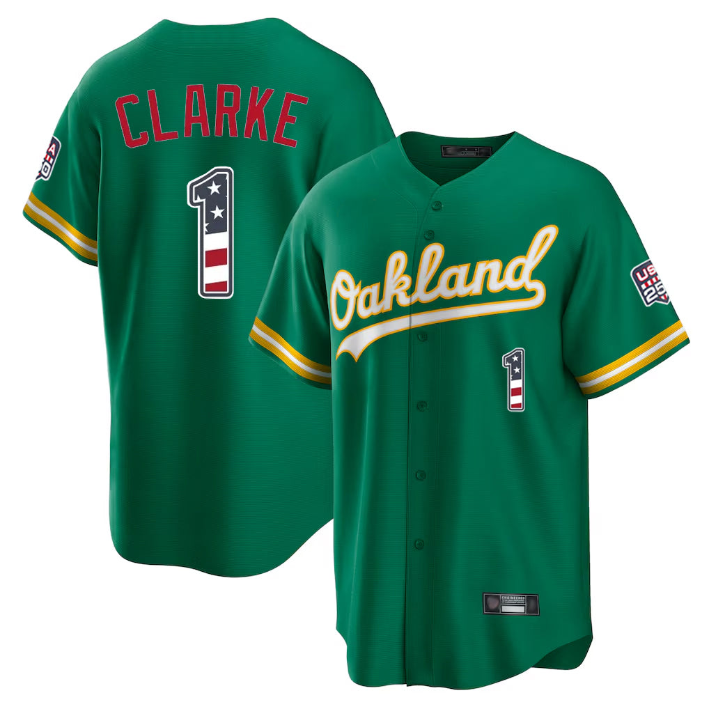 Friene Athletics #1 Denzel Clarke Player Kelly Green USA 250 Fourth of July Home Game Stitched Jerseys