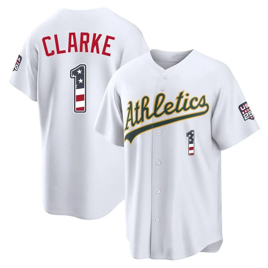 Friene Athletics #1 Denzel Clarke Player White USA 250 Fourth of July Home Game Stitched Jerseys