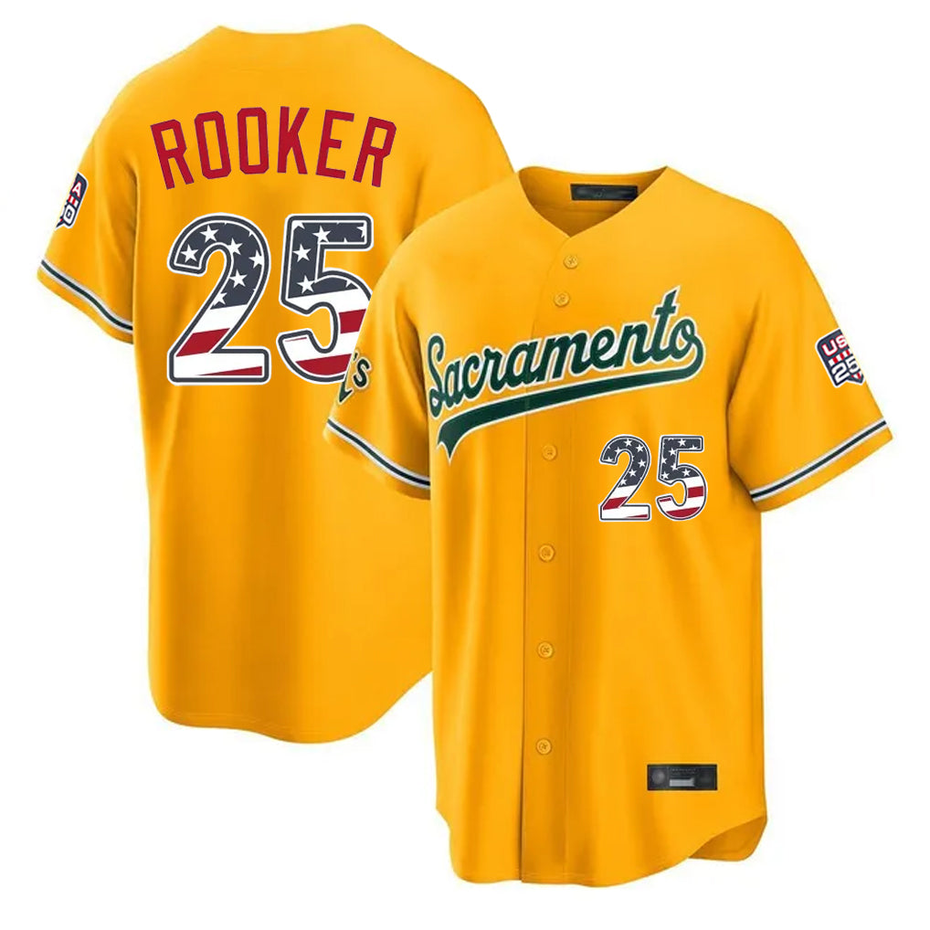 Friene Athletics #25 Brent Rooker Player Gold USA 250 Fourth of July Home Game Stitched Jerseys