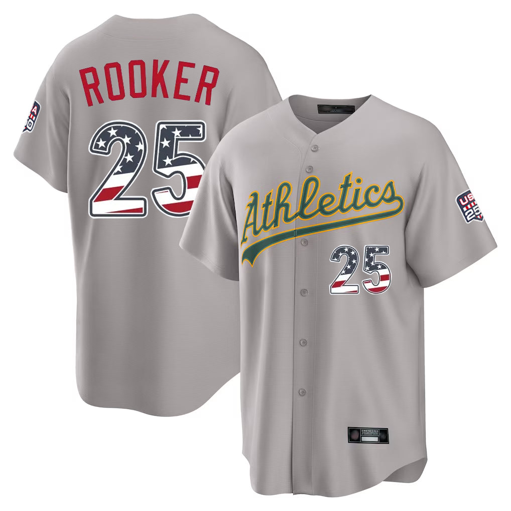 Friene Athletics #25 Brent Rooker Player Gray USA 250 Fourth of July Home Game Stitched Jerseys