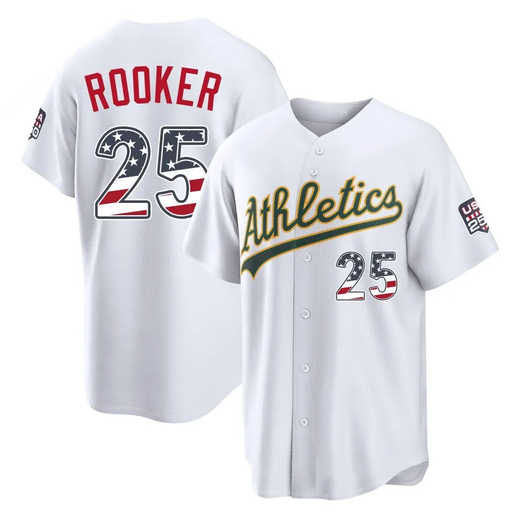 Friene Athletics #25 Brent Rooker Player White USA 250 Fourth of July Home Game Stitched Jerseys