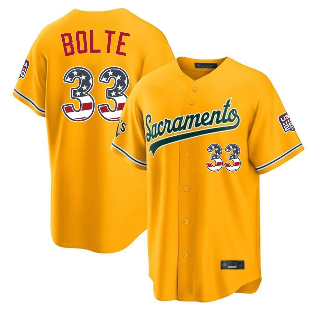 Friene Athletics #33 Henry Bolte Player Gold USA 250 Fourth of July Home Game Stitched Jerseys