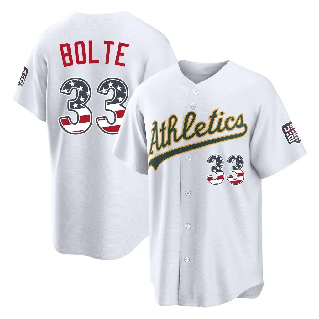 Friene Athletics #33 Henry Bolte Player White USA 250 Fourth of July Home Game Stitched Jerseys