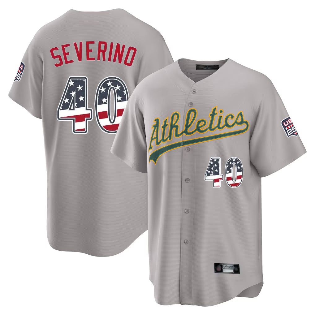 Friene Athletics #40 Luis Severino Player Gray USA 250 Fourth of July Home Game Stitched Jerseys