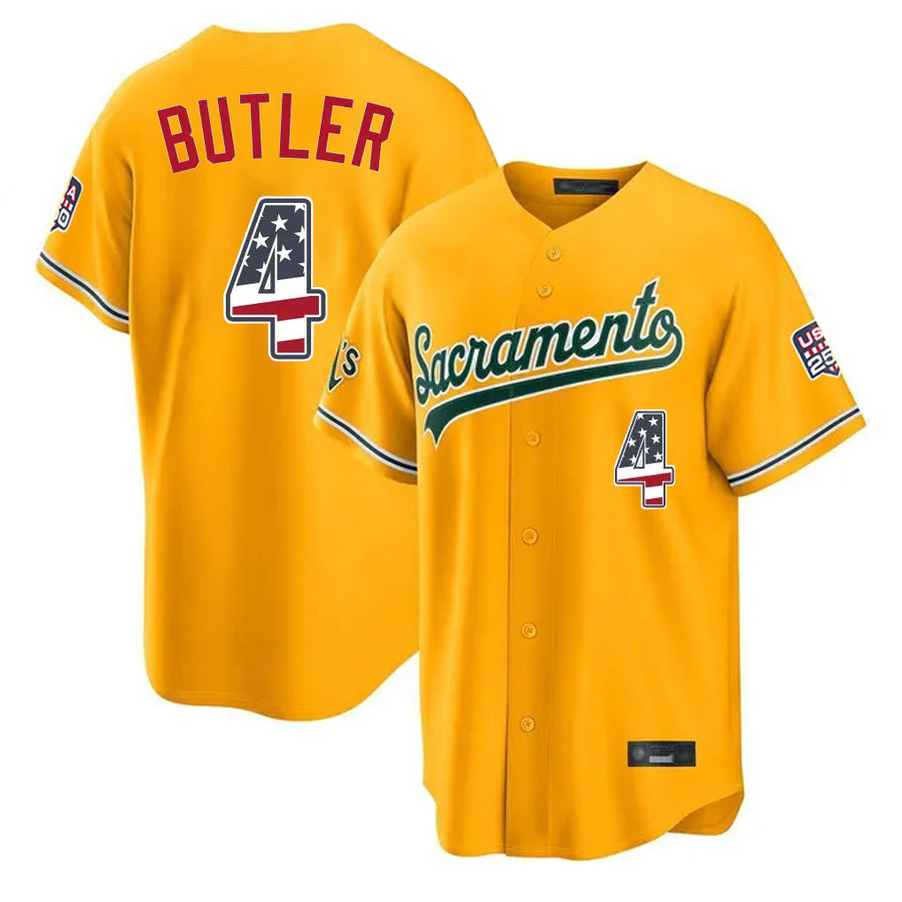 Friene Athletics #4 Lawrence Butler Player Gold USA 250 Fourth of July Home Game Stitched Jerseys