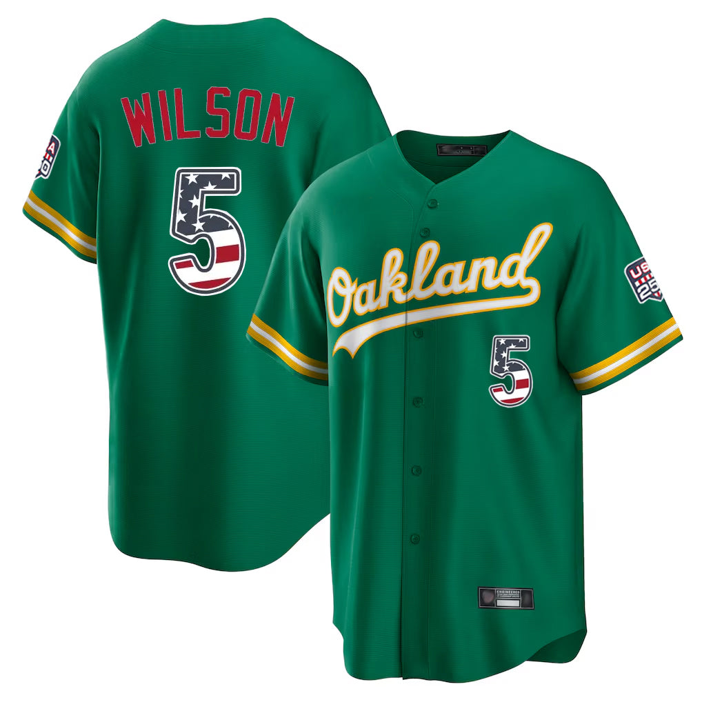 Friene Athletics #5 Jacob Wilson Player Kelly Green USA 250 Fourth of July Home Game Stitched Jerseys
