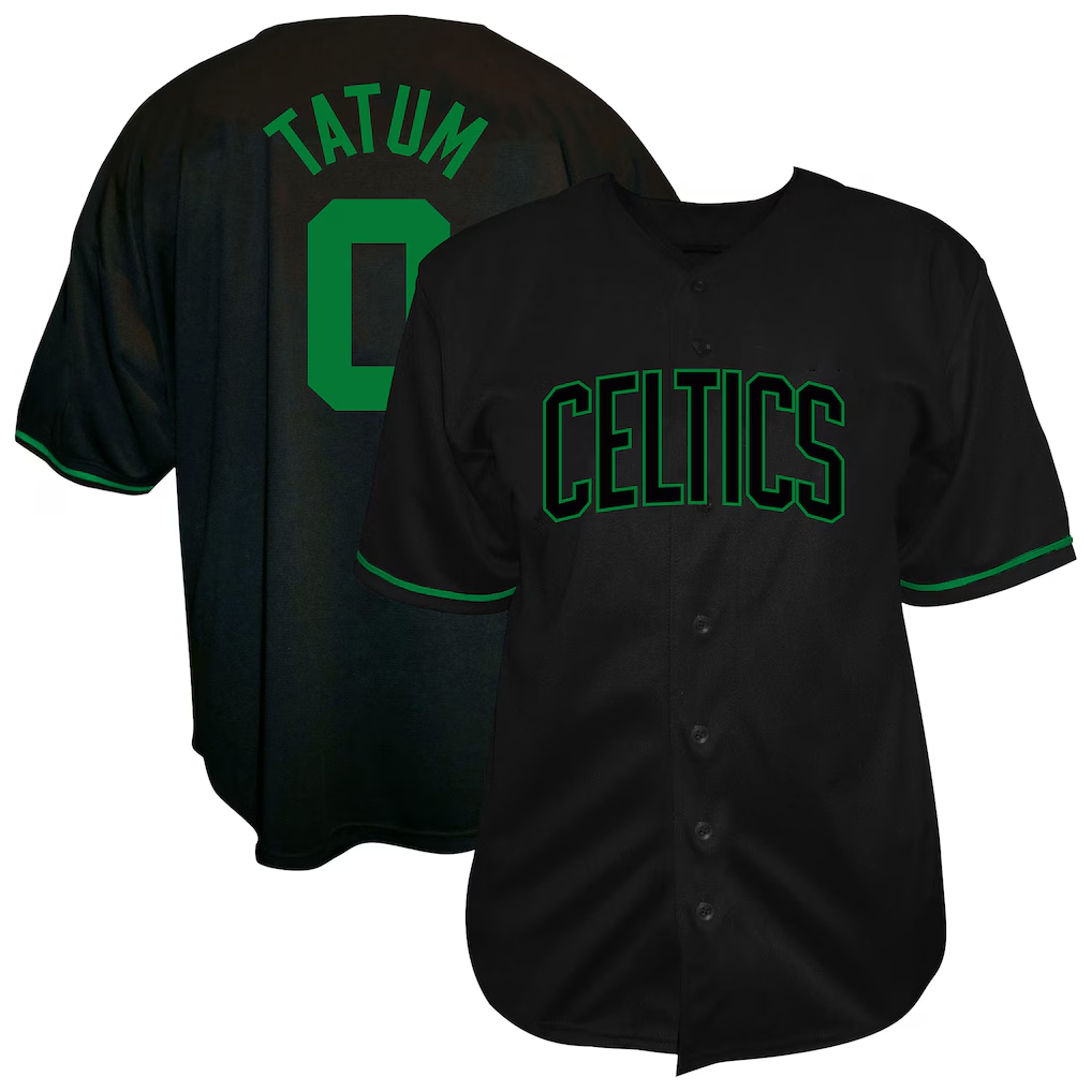 Friene B.Celtics #0 Jayson Tatum Profile Black Big & Tall Name & Number Button-Up Jerseys