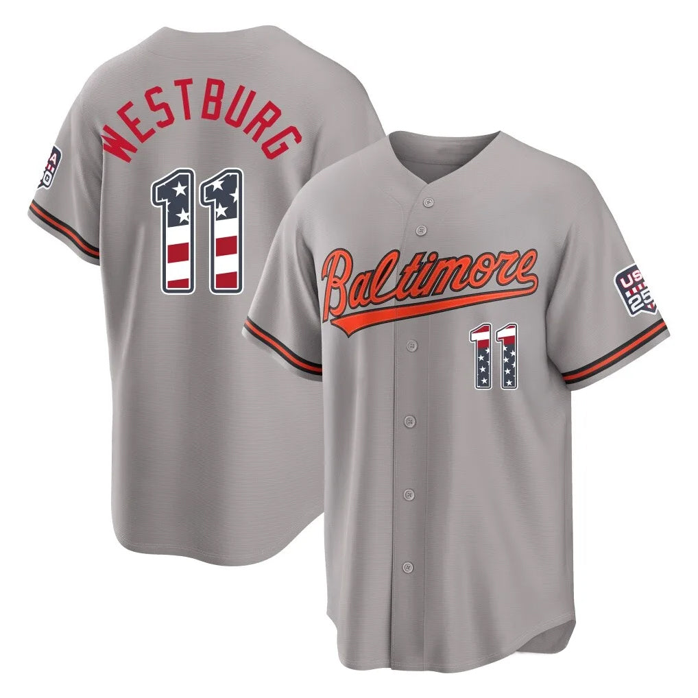 Friene B.Orioles #11 Jordan Westburg Player Gray USA 250 Fourth of July Home Game Stitched Jerseys