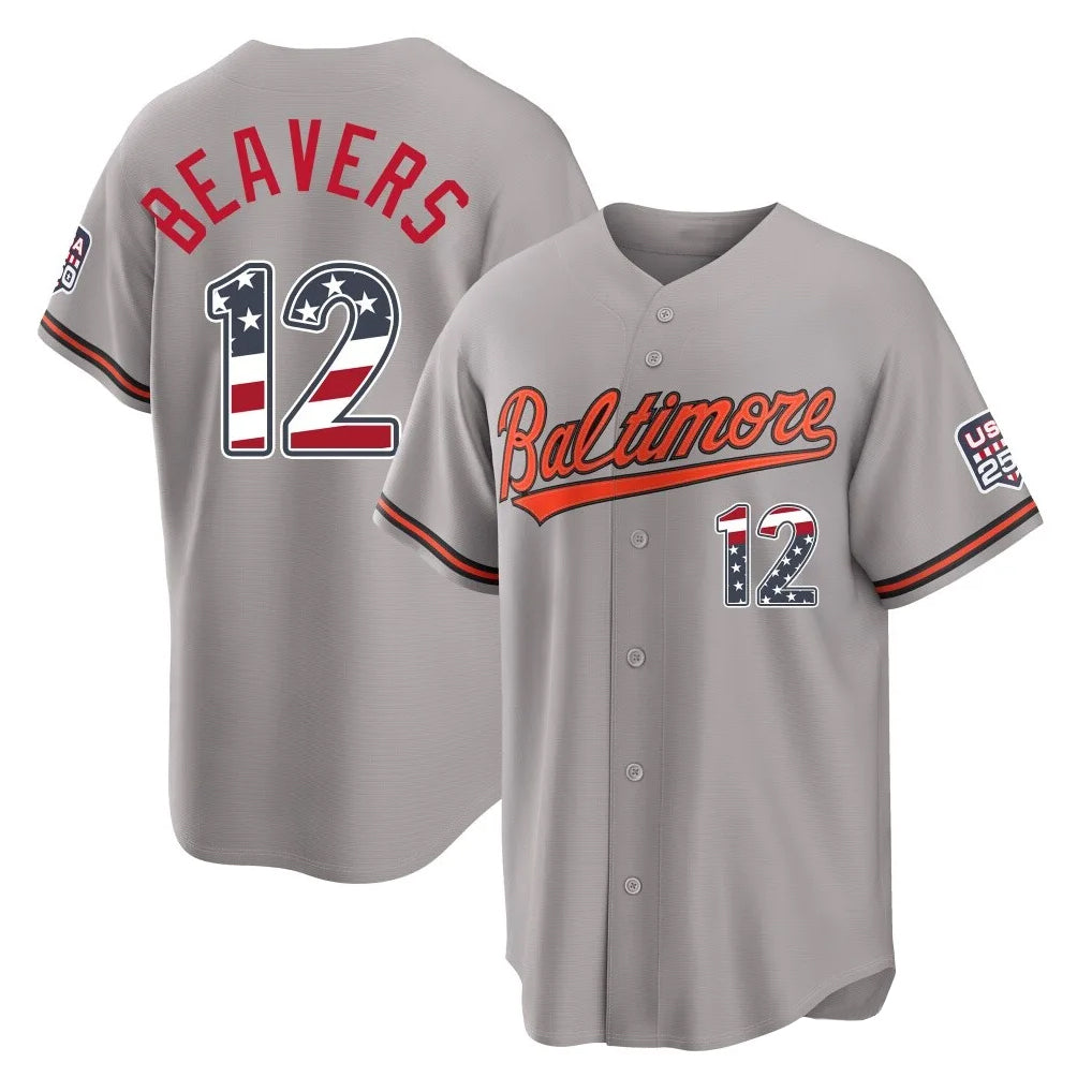 Friene B.Orioles #12 Dylan Beavers Player Gray USA 250 Fourth of July Home Game Stitched Jerseys