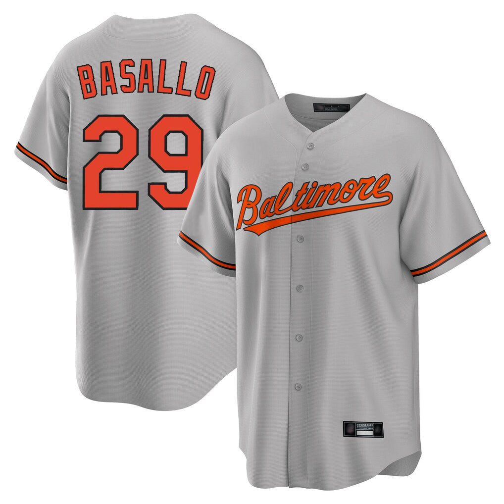 Friene B.Orioles #29 Samuel Basallo Player Gray Home Game Stitched Jerseys