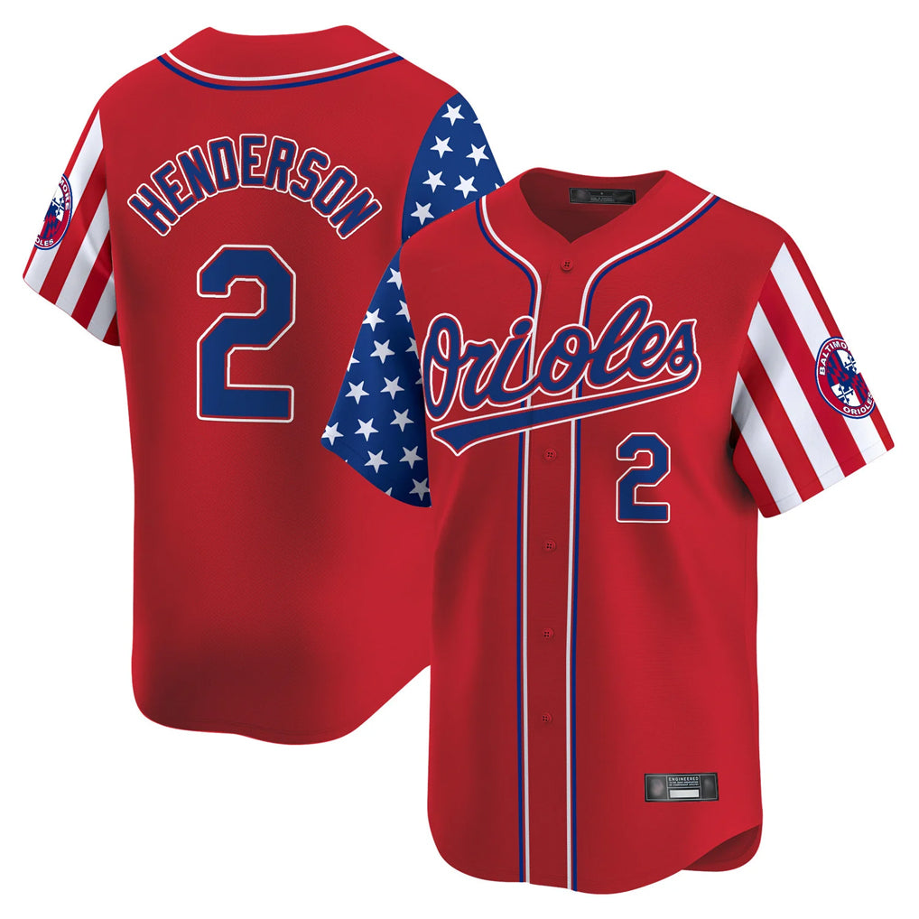 Friene B.Orioles #2 Gunnar Henderson Player Red Independence Day Vapor Premier Limited Home Game Stitched Jerseys