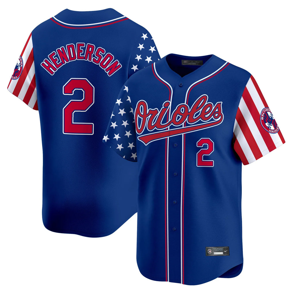 Friene B.Orioles #2 Gunnar Henderson Player Royal Independence Day Vapor Premier Limited Home Game Stitched Jerseys
