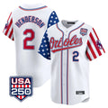 Friene B.Orioles #2 Gunnar Henderson Player White USA 250 Independence Day Vapor Premier Home Game Stitched Jerseys