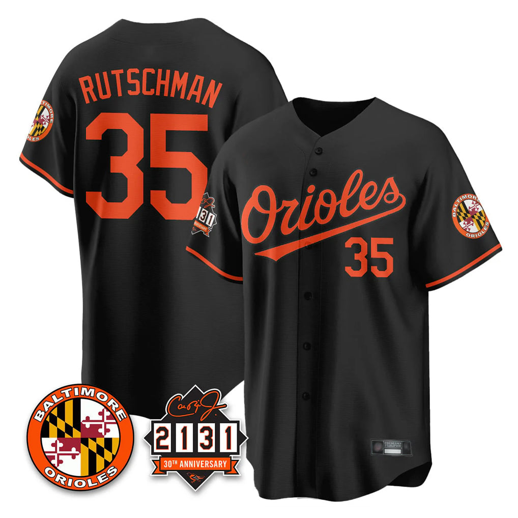 Friene B.Orioles #35 Adley Rutschman Player Black 30th Anniversary of 2131 Home Game Stitched Jerseys