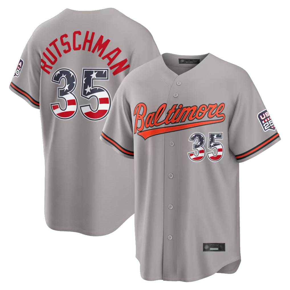 Friene B.Orioles #35 Adley Rutschman Player Gray Home Game Stitched Jerseys