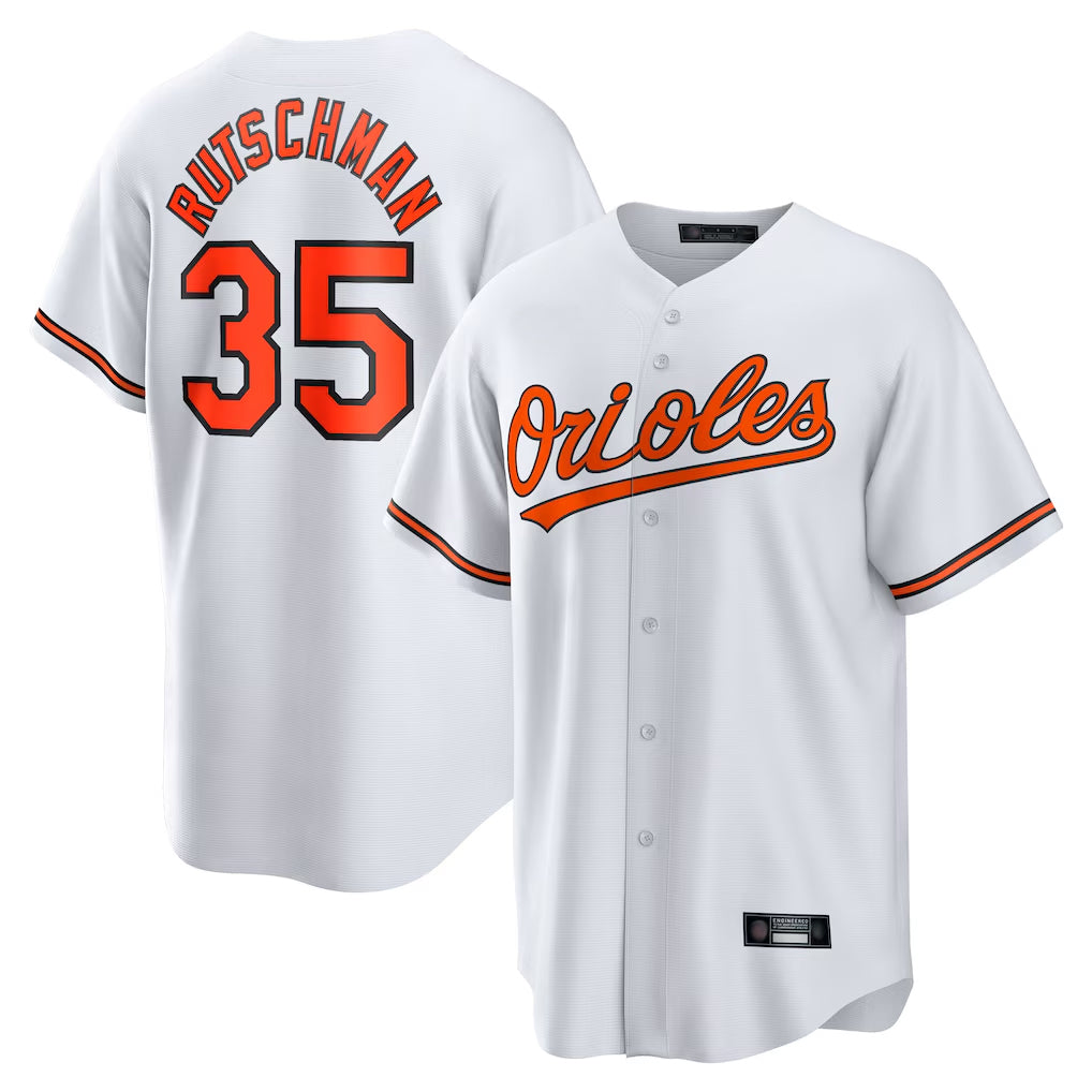 Friene B.Orioles #35 Adley Rutschman Player White Home Game Stitched Jerseys