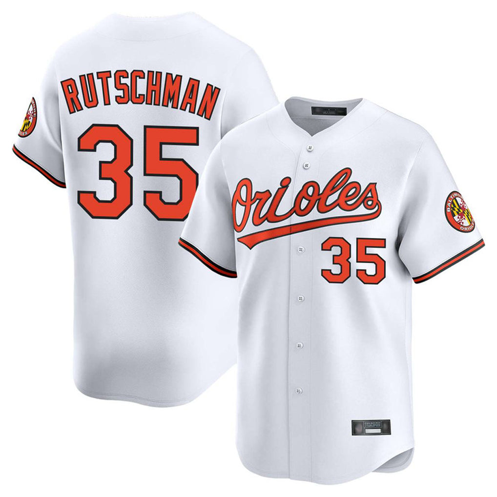 Friene B.Orioles #35 Adley Rutschman Player White Limited Home Game Stitched Jerseys