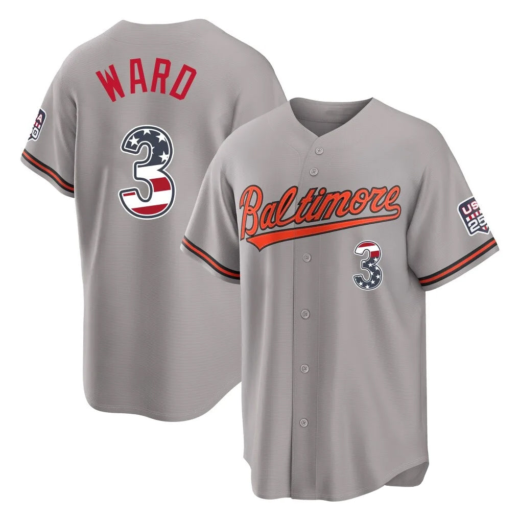 Friene B.Orioles #3 Taylor Ward Player Gray USA 250 Fourth of July Home Game Stitched Jerseys