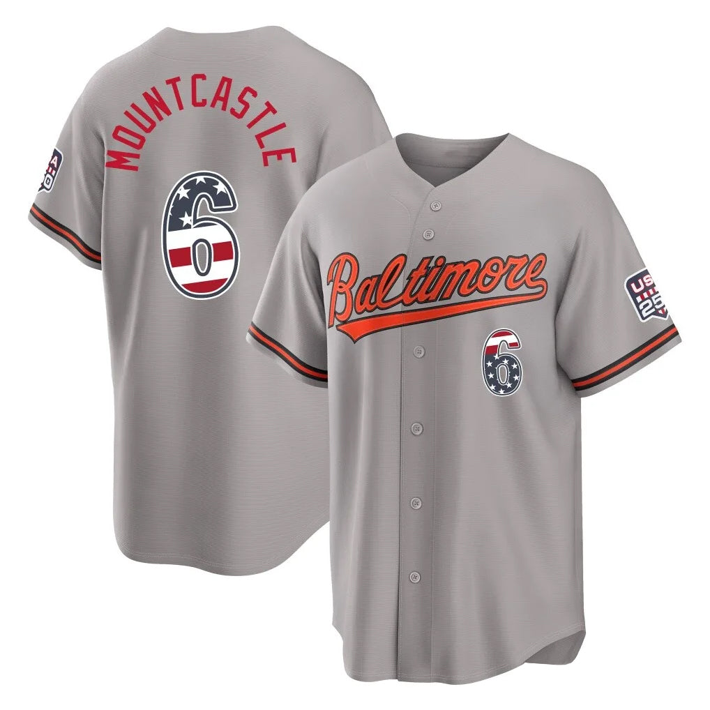 Friene B.Orioles #6 Ryan Mountcastle Player Gray USA 250 Fourth of July Home Game Stitched Jerseys
