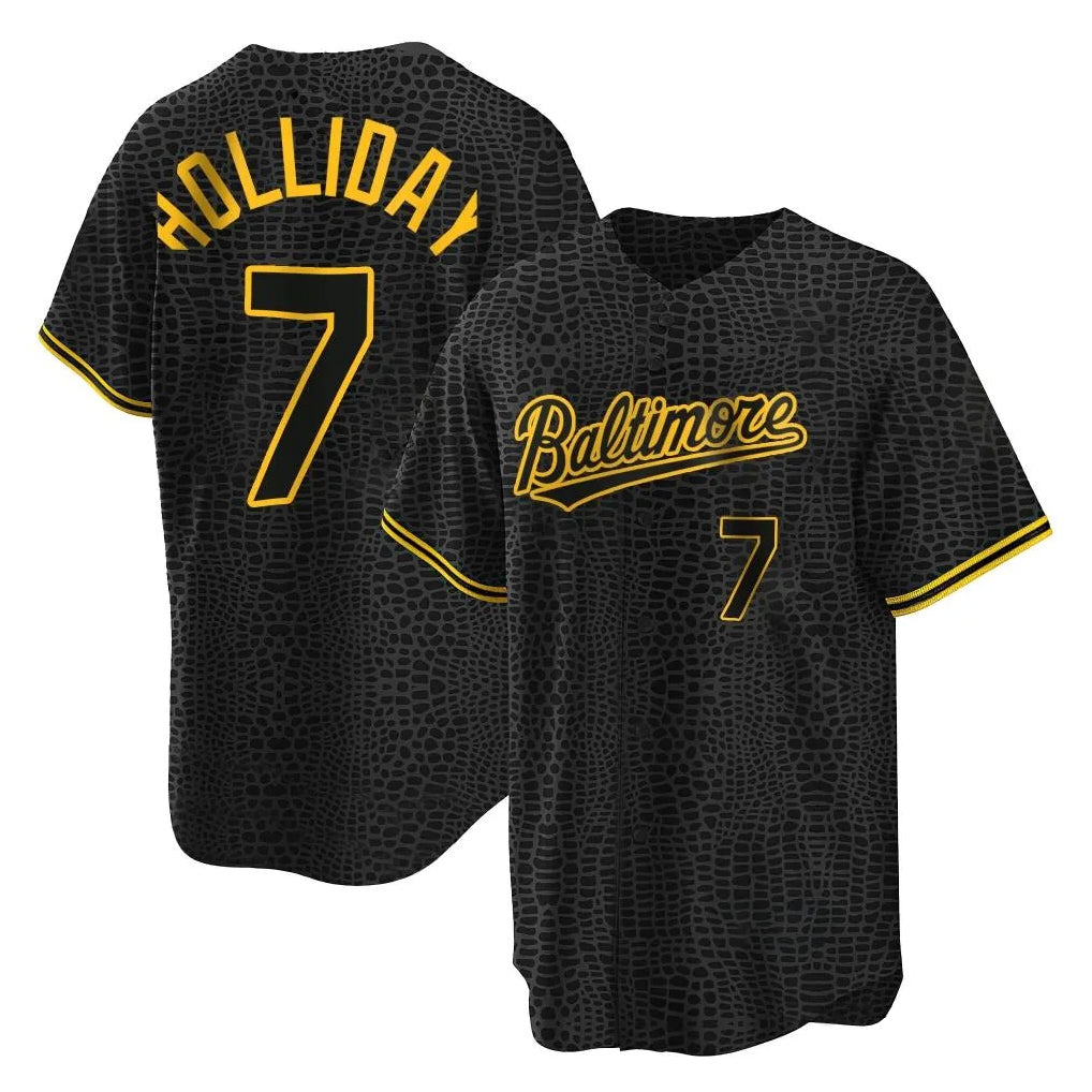 Friene B.Orioles #7 Jackson Holliday Player Black Snake Skin City Home Game Stitched Jerseys
