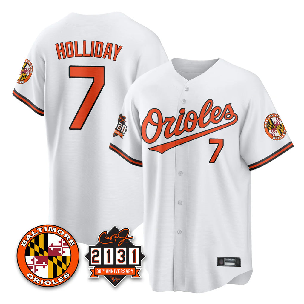 Friene B.Orioles #7 Jackson Holliday Player White 30th Anniversary of 2131 Home Game Stitched Jerseys