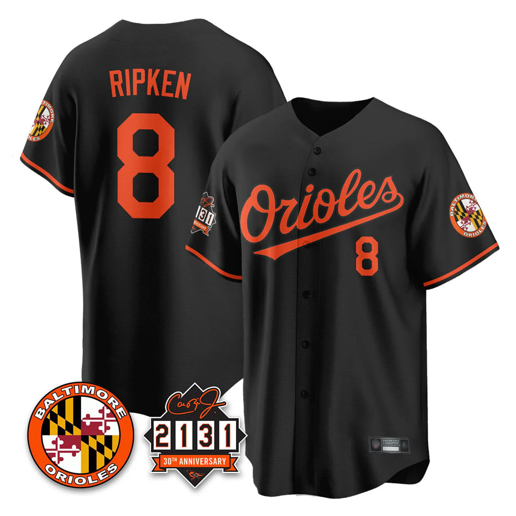 Friene B.Orioles #8 Cal Ripken Player Black 30th Anniversary of 2131 Home Game Stitched Jerseys