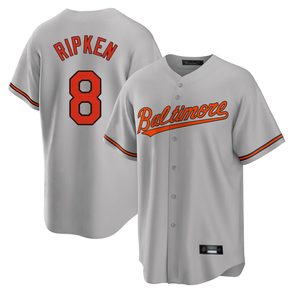 Friene B.Orioles #8 Cal Ripken Player Gray Home Game Stitched Jerseys
