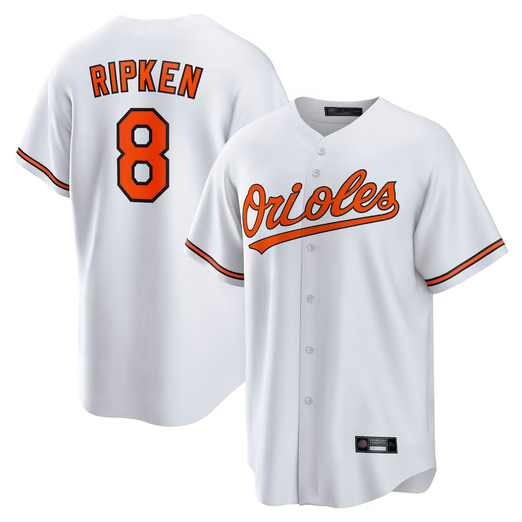 Friene B.Orioles #8 Cal Ripken Player White Home Game Stitched Jerseys