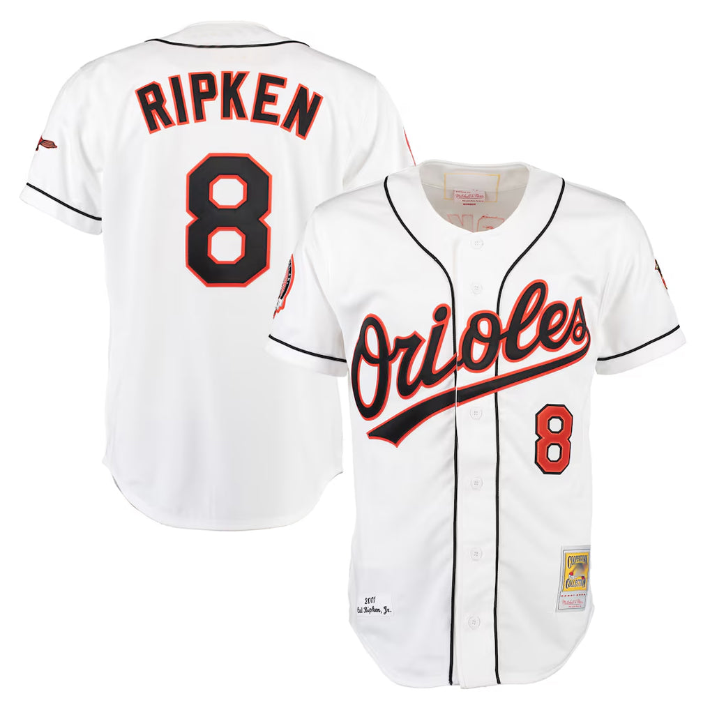 Friene B.Orioles #8 Cal Ripken Player White Mitchell & Ness Home Game Stitched Jerseys