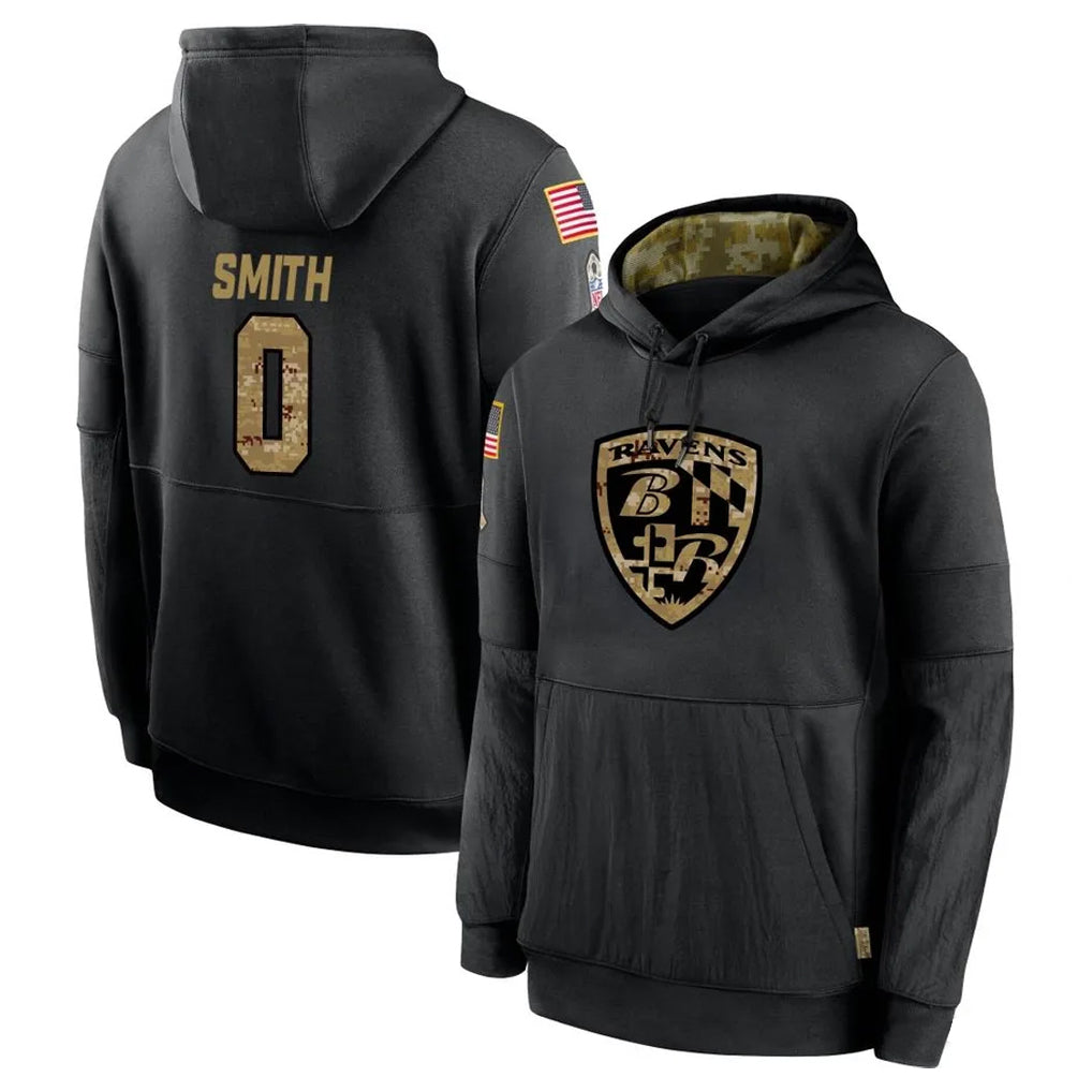 Friene B.Ravens #0 Roquan Smith Player Black Salute to Service Pullover Hoodie Stitched Jerseys