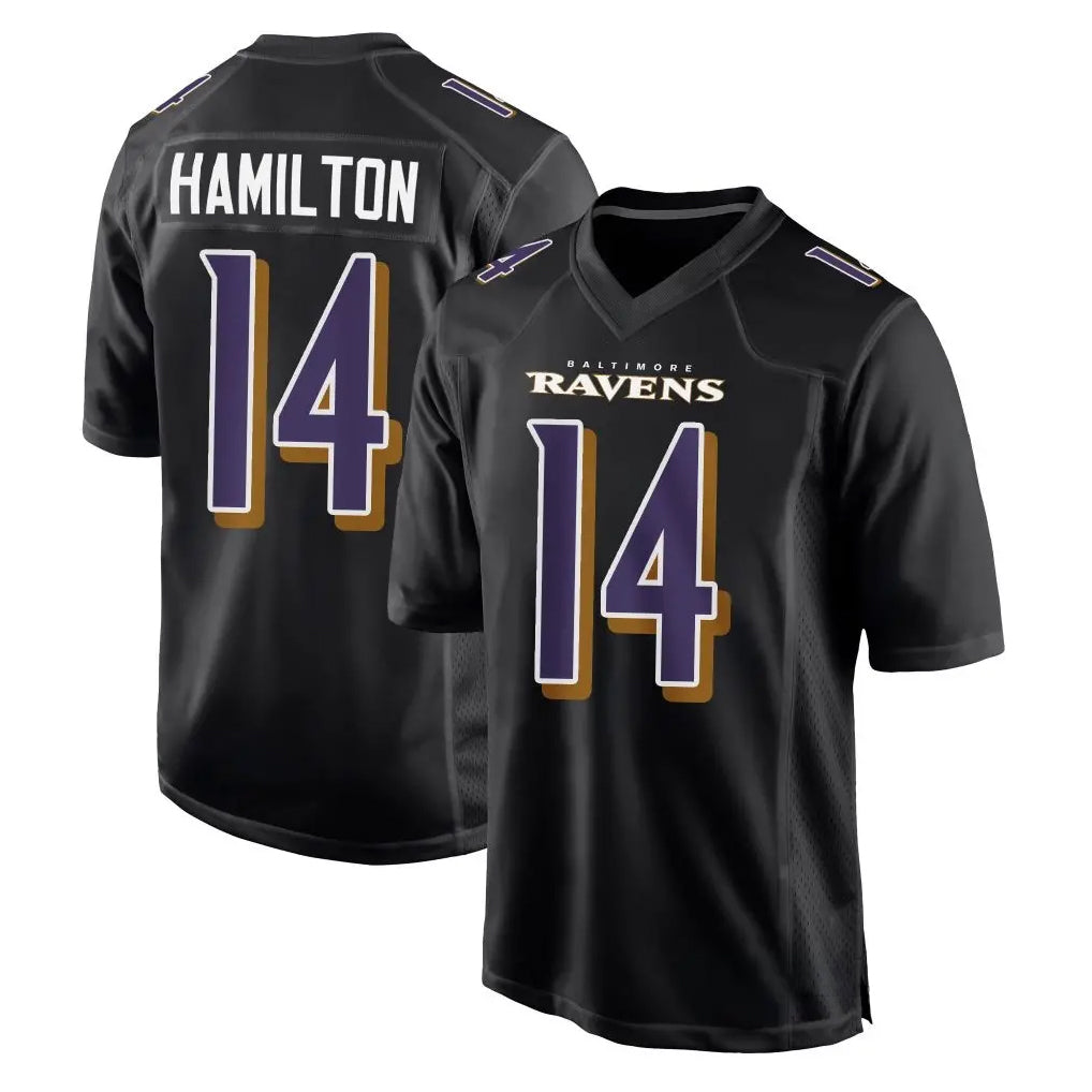Friene B.Ravens #14 Kyle Hamilton Player Black Carbon Fashion Game Home Stitched Jerseys
