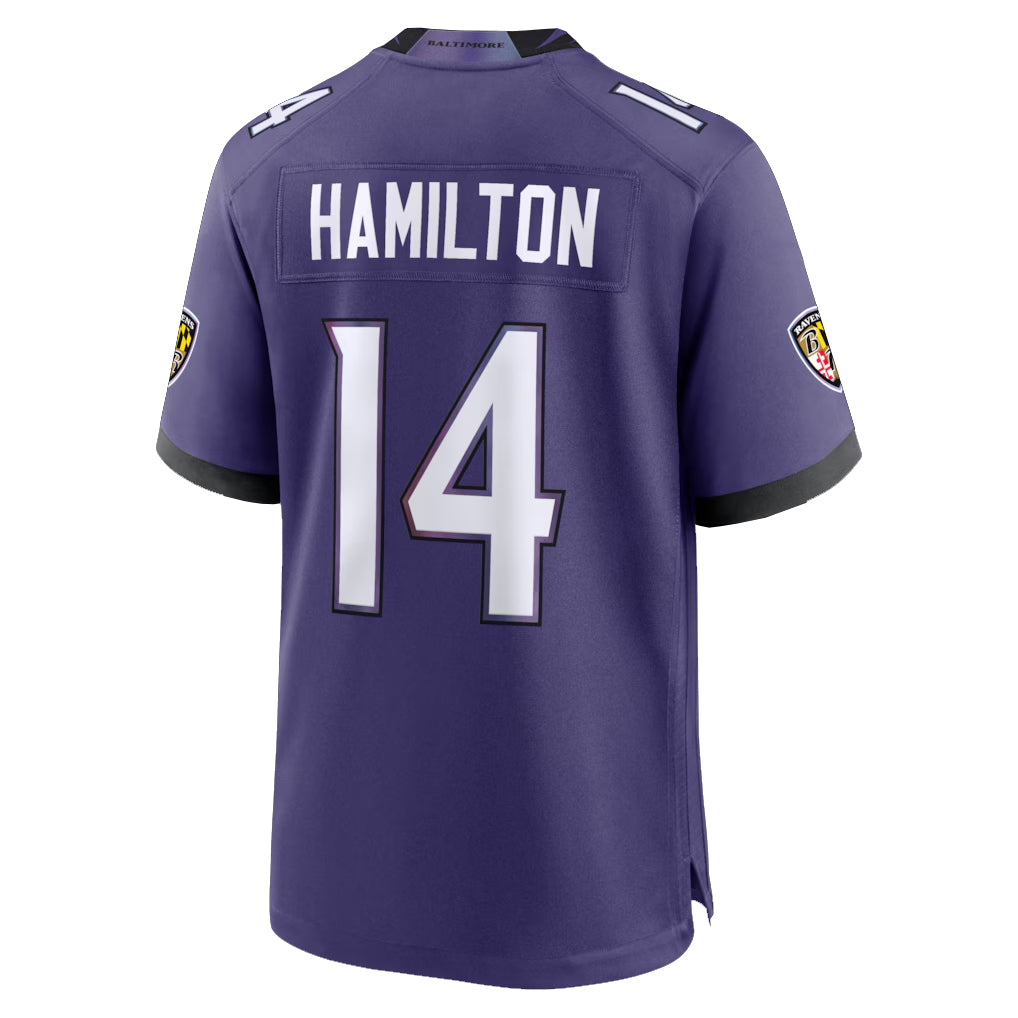 Friene B.Ravens #14 Kyle Hamilton Player Purple Home Game Stitched Jerseys