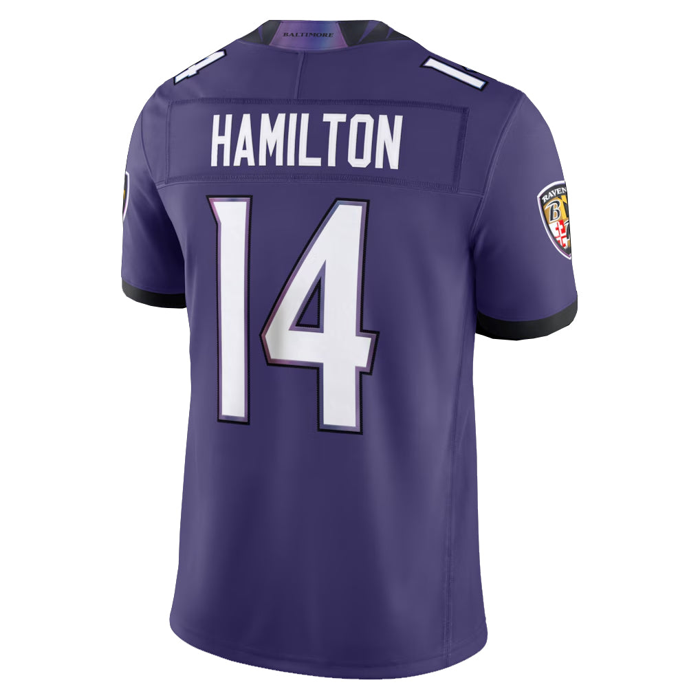 Friene B.Ravens #14 Kyle Hamilton Player Purple Limited Elite Home Game Stitched Jerseys