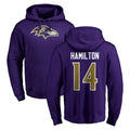 Friene B.Ravens #14 Kyle Hamilton Player Purple Salute to Service Pullover Hoodie Stitched Jerseys