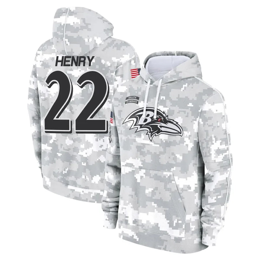 Friene B.Ravens #22 Derrick Henry Player Military Hoodie Arctic Camo Salute To Service Stitched Jerseys