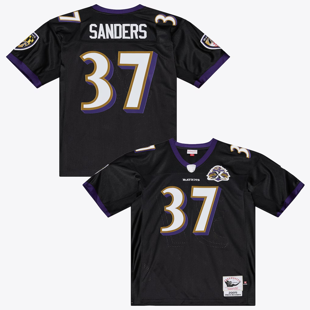 Friene B.Ravens #37 Deion Sanders Mitchell & Ness Black 2005 Authentic Throwback Stitched Jerseys