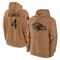 Friene B.Ravens #4 Zay Flowers Player Brown Salute to Service Pullover Hoodie Stitched Jerseys