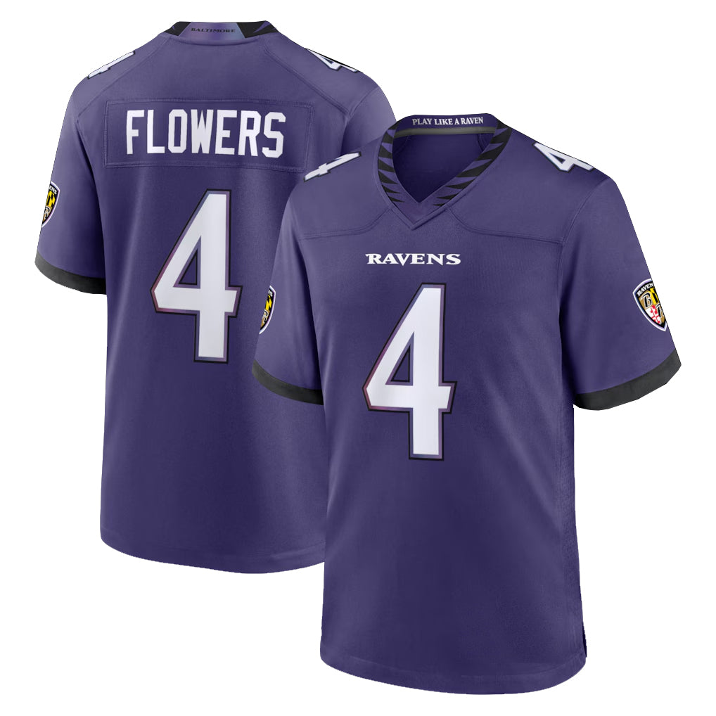 Friene B.Ravens #4 Zay Flowers Player Purple Home Game Stitched Jerseys
