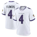 Friene B.Ravens #4 Zay Flowers Player White Home Game Stitched Jerseys