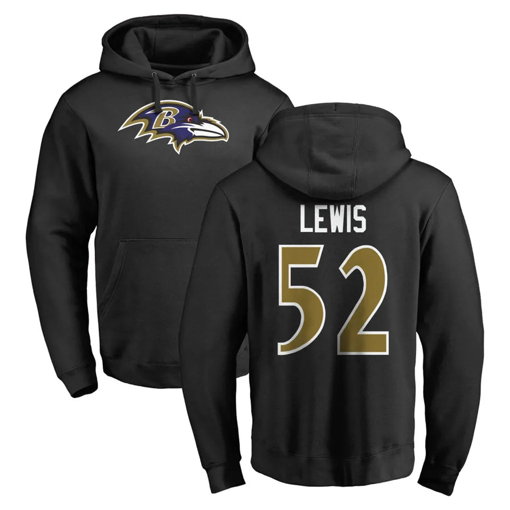 Friene B.Ravens #52 Ray Lewis Player Black Pullover Hoodie Stitched Jerseys