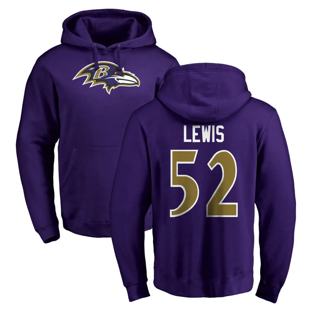 Friene B.Ravens #52 Ray Lewis Player Purple Salute to Service Pullover Hoodie Stitched Jerseys